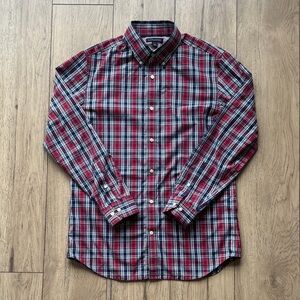 Banana Republic Non-Iron Tailored Slim Fit Red and Blue Plaid Button Down Large